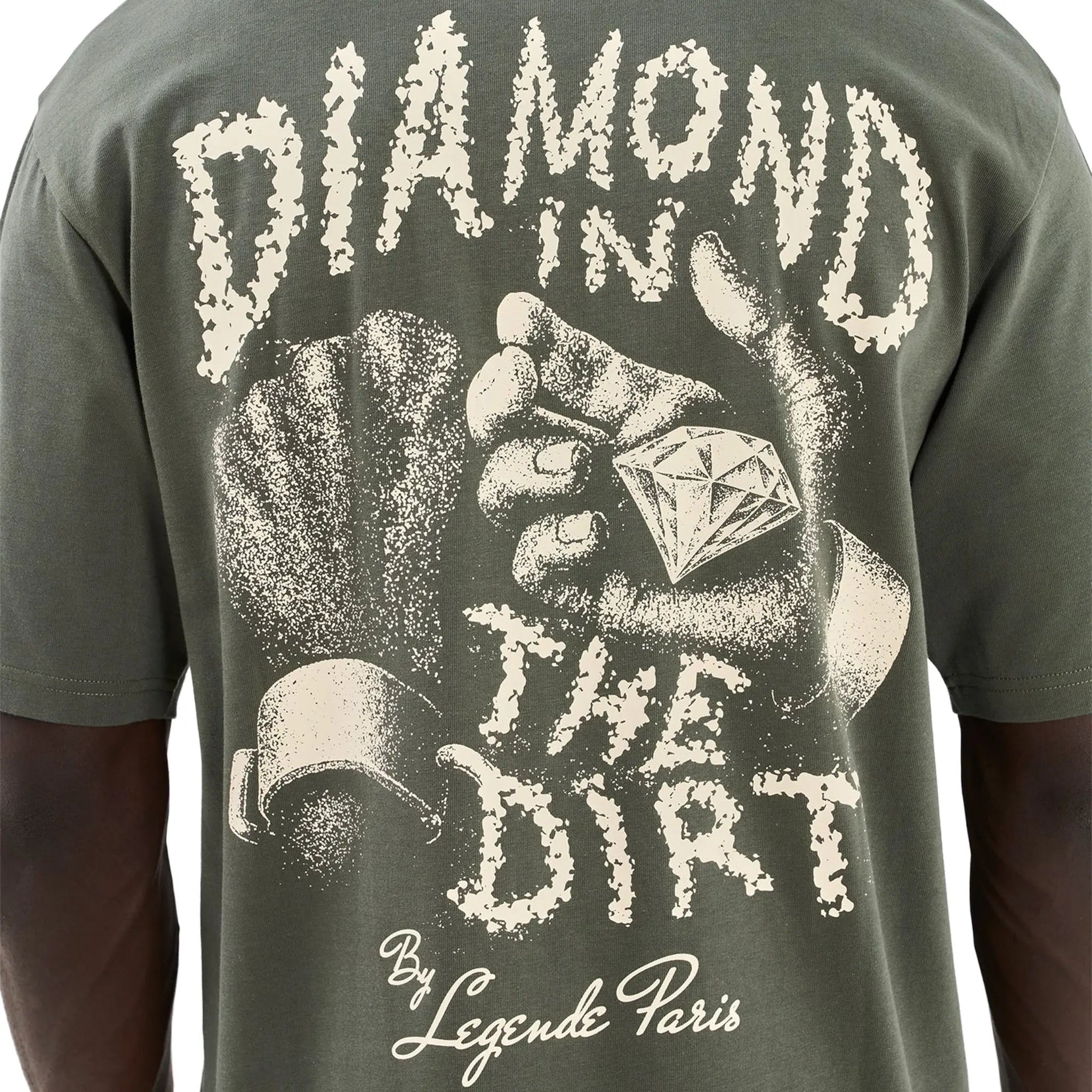 Back Detailed View of Legende Paris Diamond Khaki T-Shirt